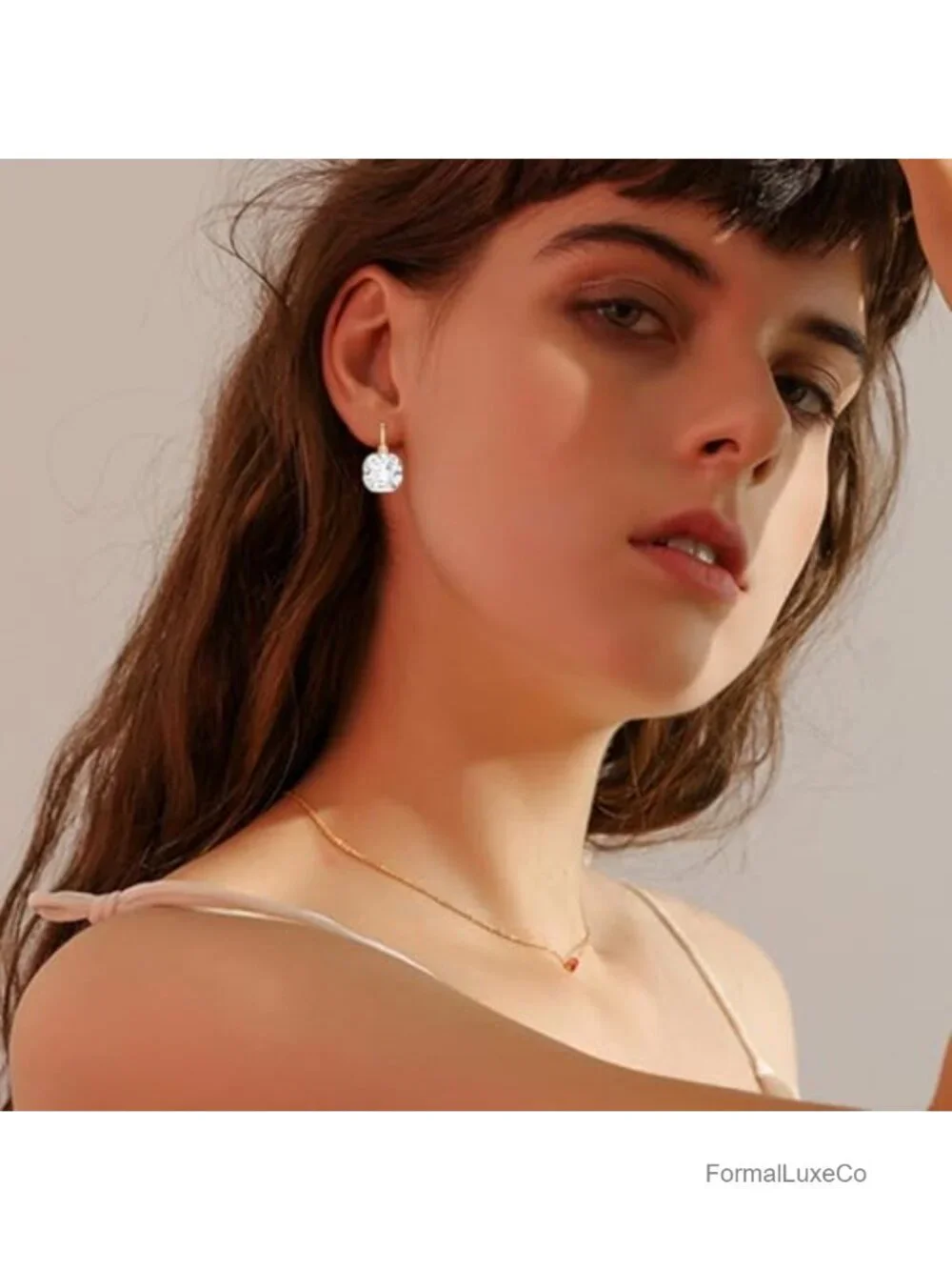 Crystal Square Leverback Earrings Dangle Drop for Brides Women Wedding Jewelry